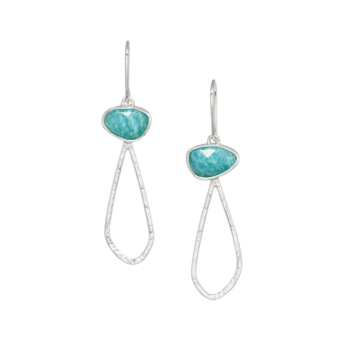 Single Petal Earrings - Rose Cut Amazonite - Bright Sterling