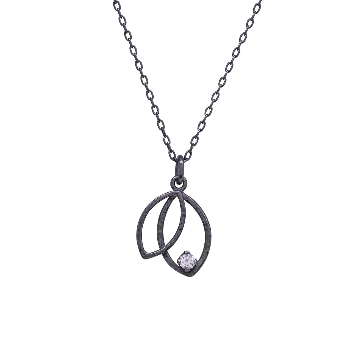 Double Leaf Gem Necklace - Cubic Zirconia & Dark Sterling