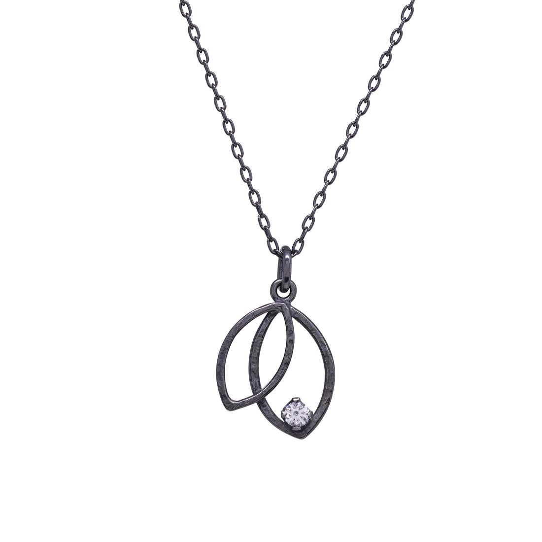 Double Leaf Gem Necklace - Cubic Zirconia & Dark Sterling