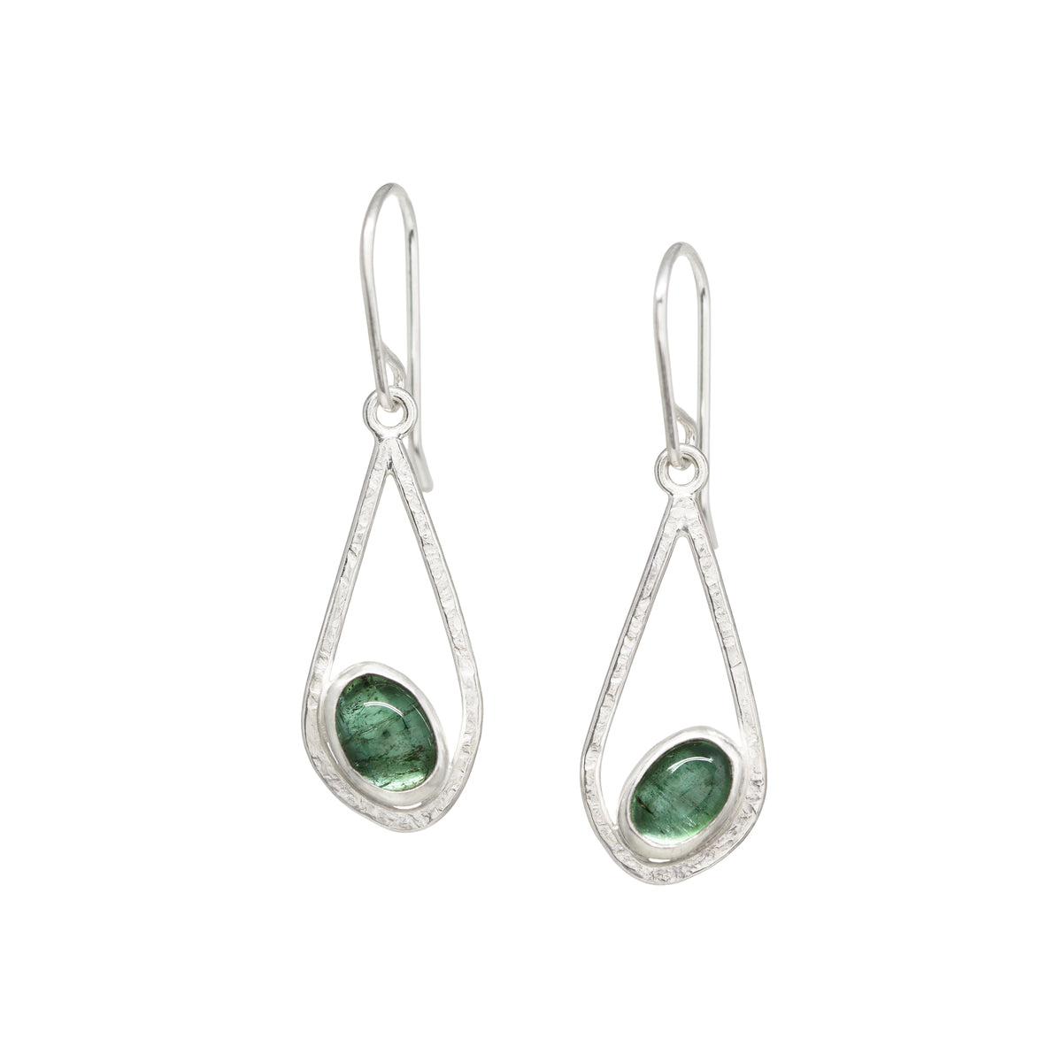 Single Petal Earrings - Teal Tourmaline - Bright Sterling