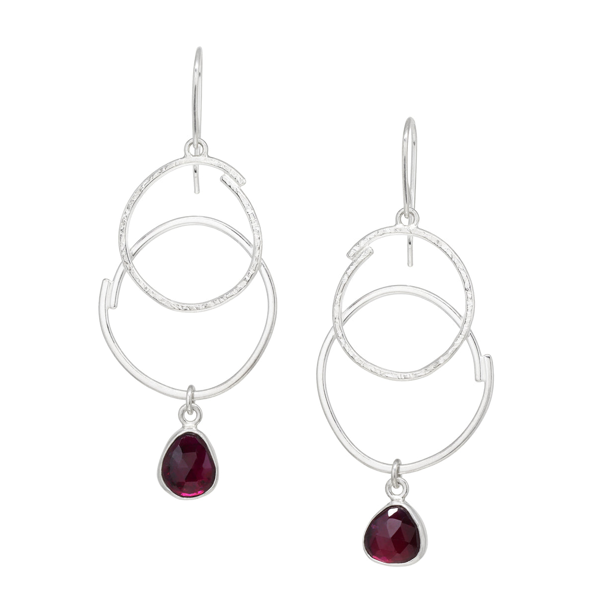 Double Sketch Earrings - Rhodolite Garnet - Bright Sterling