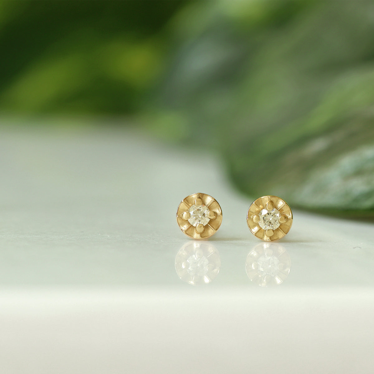 Tiny Star Studs - Diamond & 14K Yellow Gold