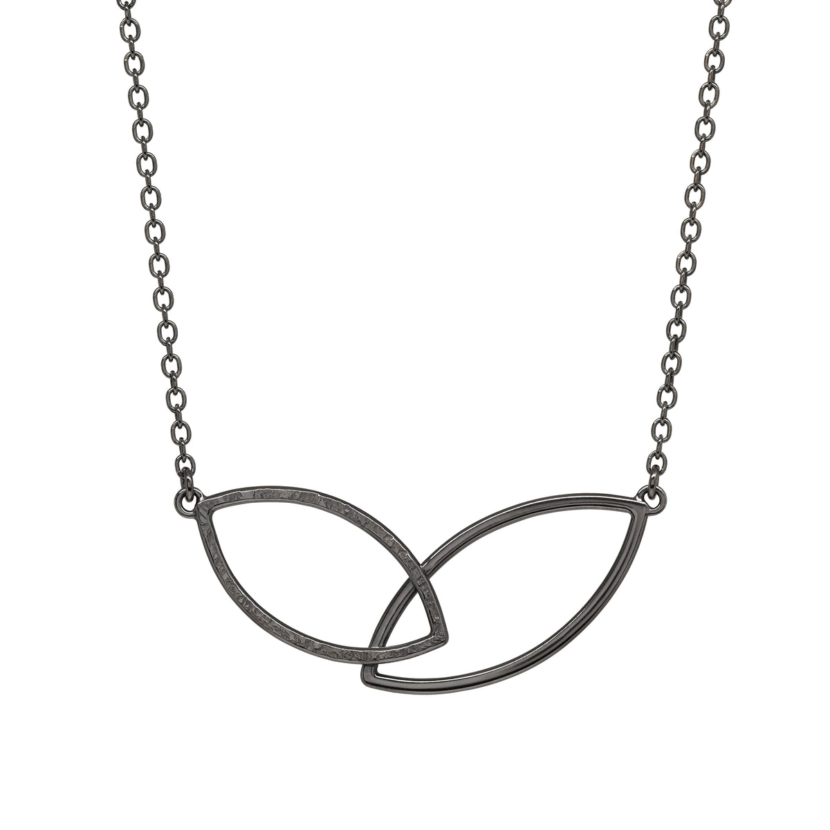 Double Leaf Wide Necklace - Dark Sterling - Large