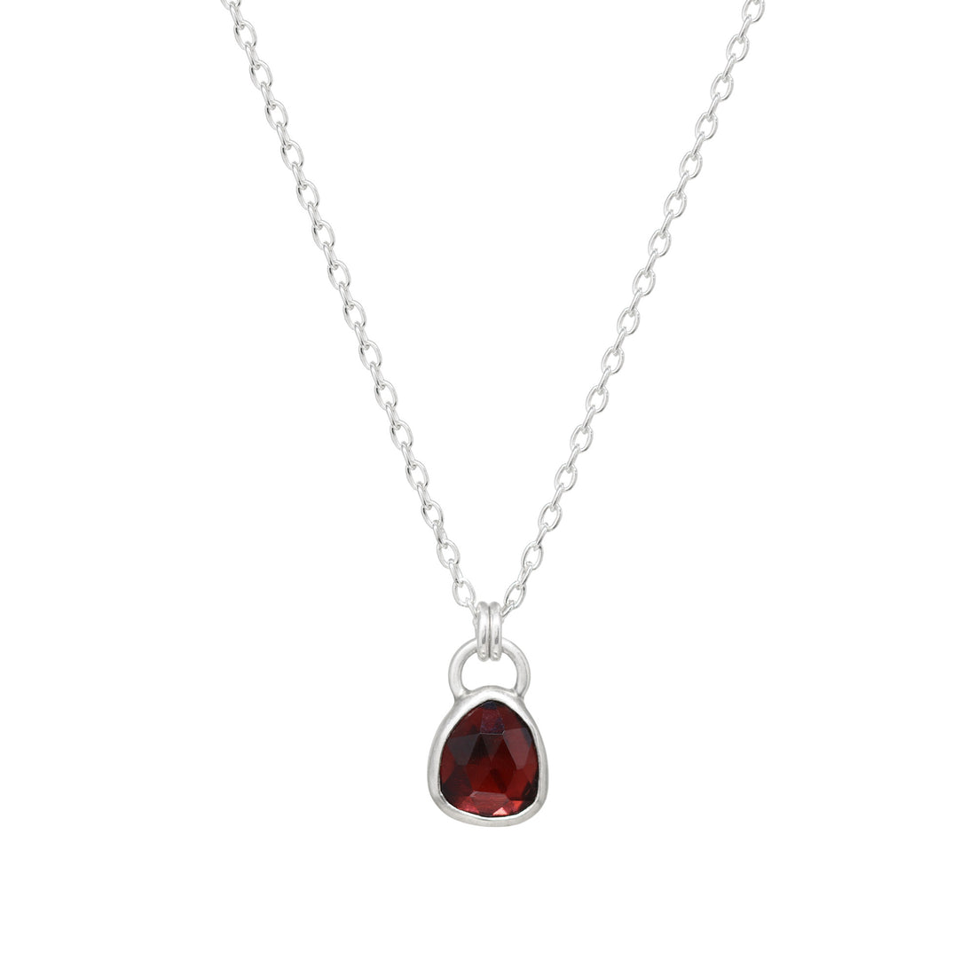Balance Gem Necklace - Rose Cut Hessonite Garnet I - Bright Sterling