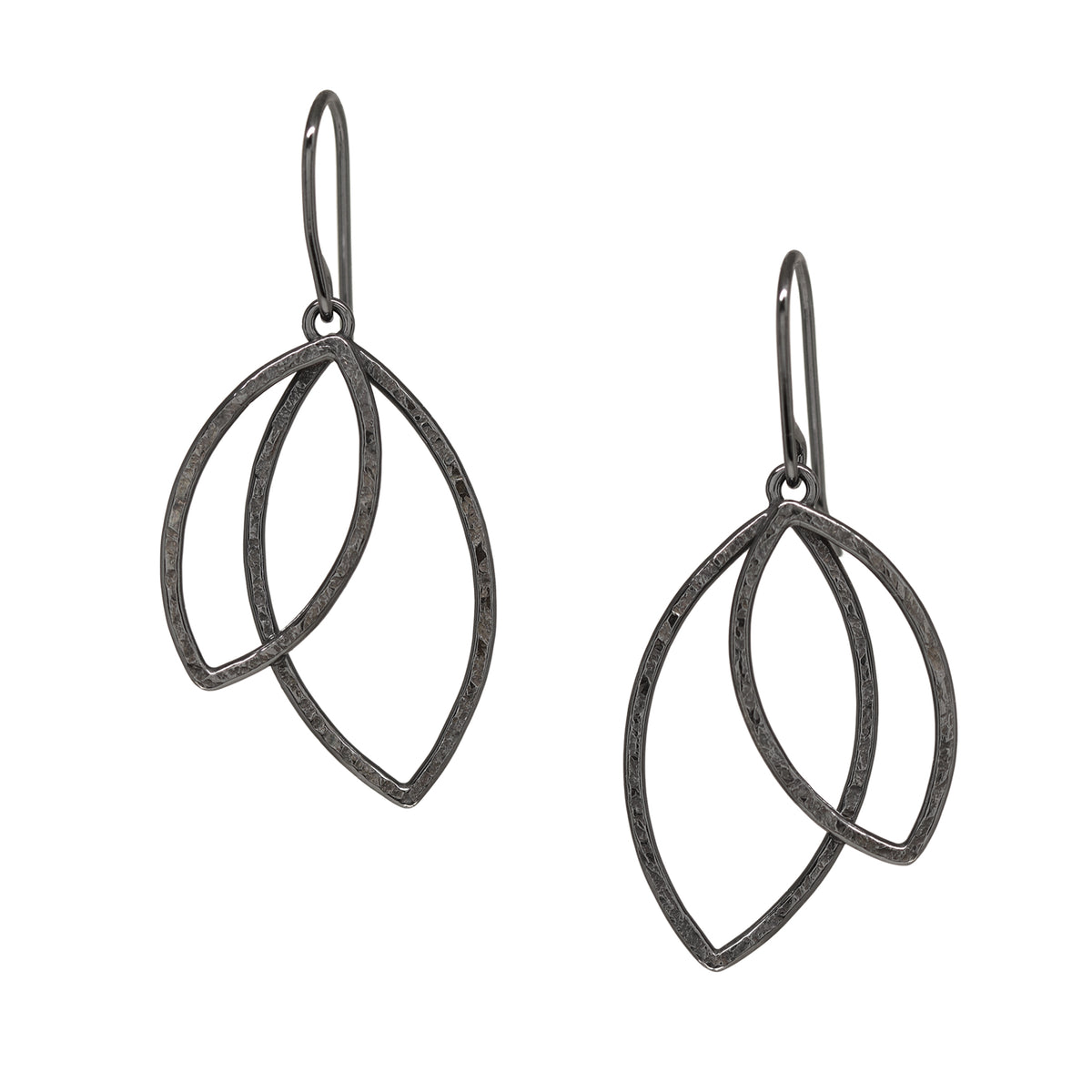 Double Leaf Earrings - Large - Dark Sterling