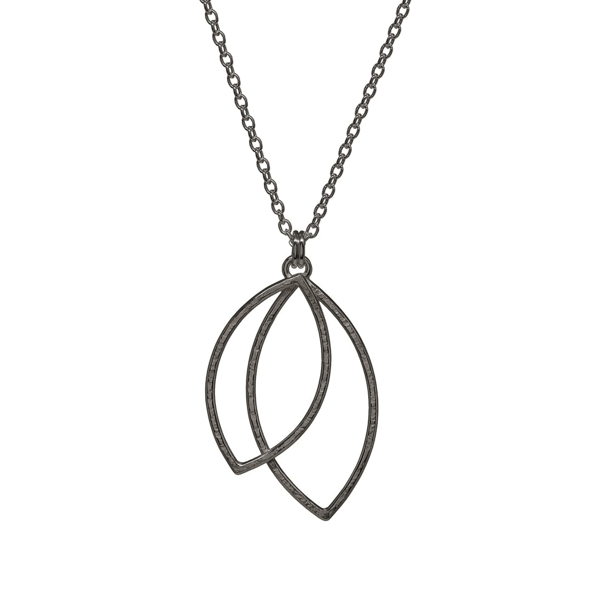 Double Leaf Necklace - Large - Dark Sterling