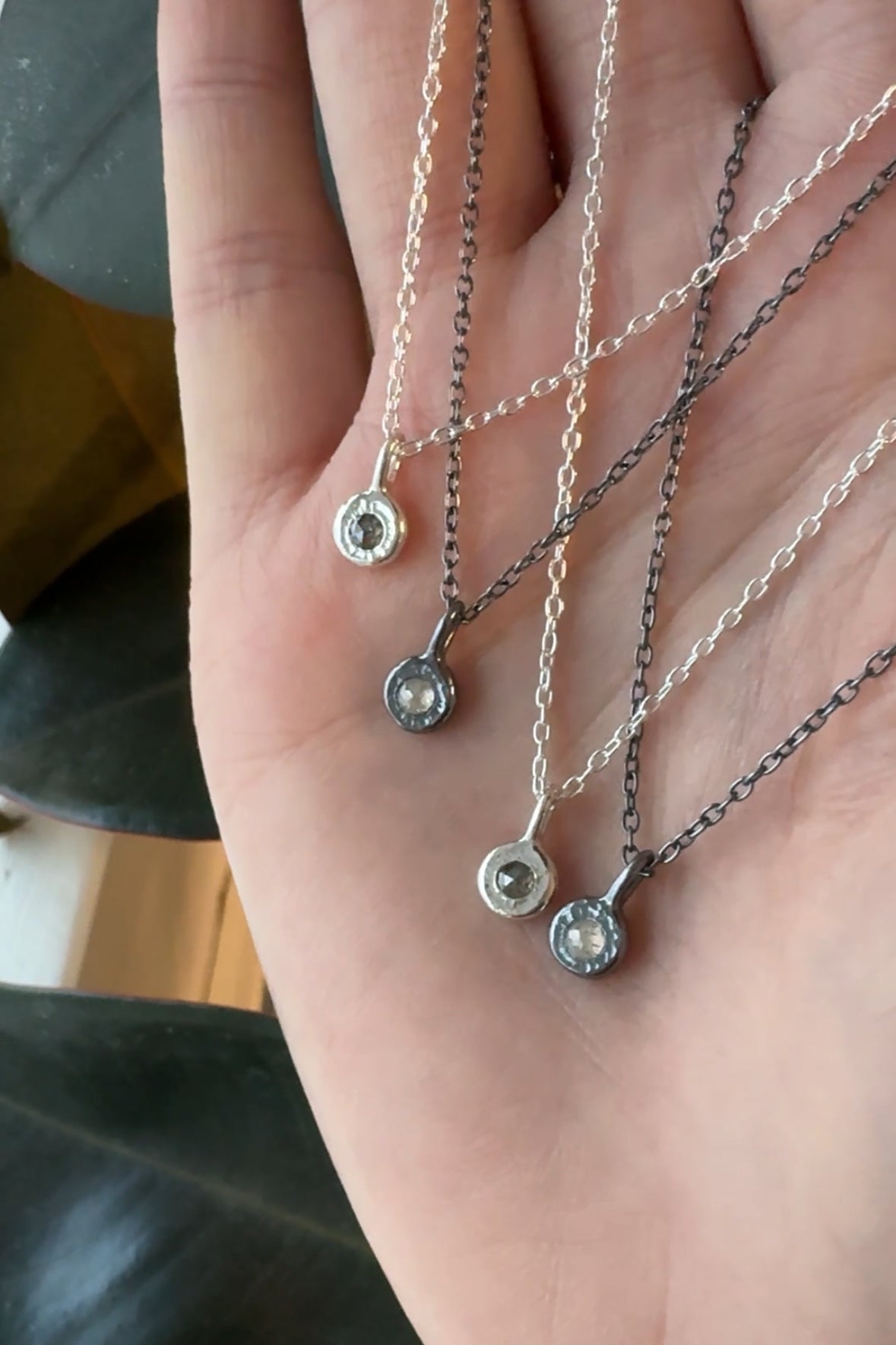 Luna Mini Diamond Necklace - Dark Sterling - Rose Cut Diamond