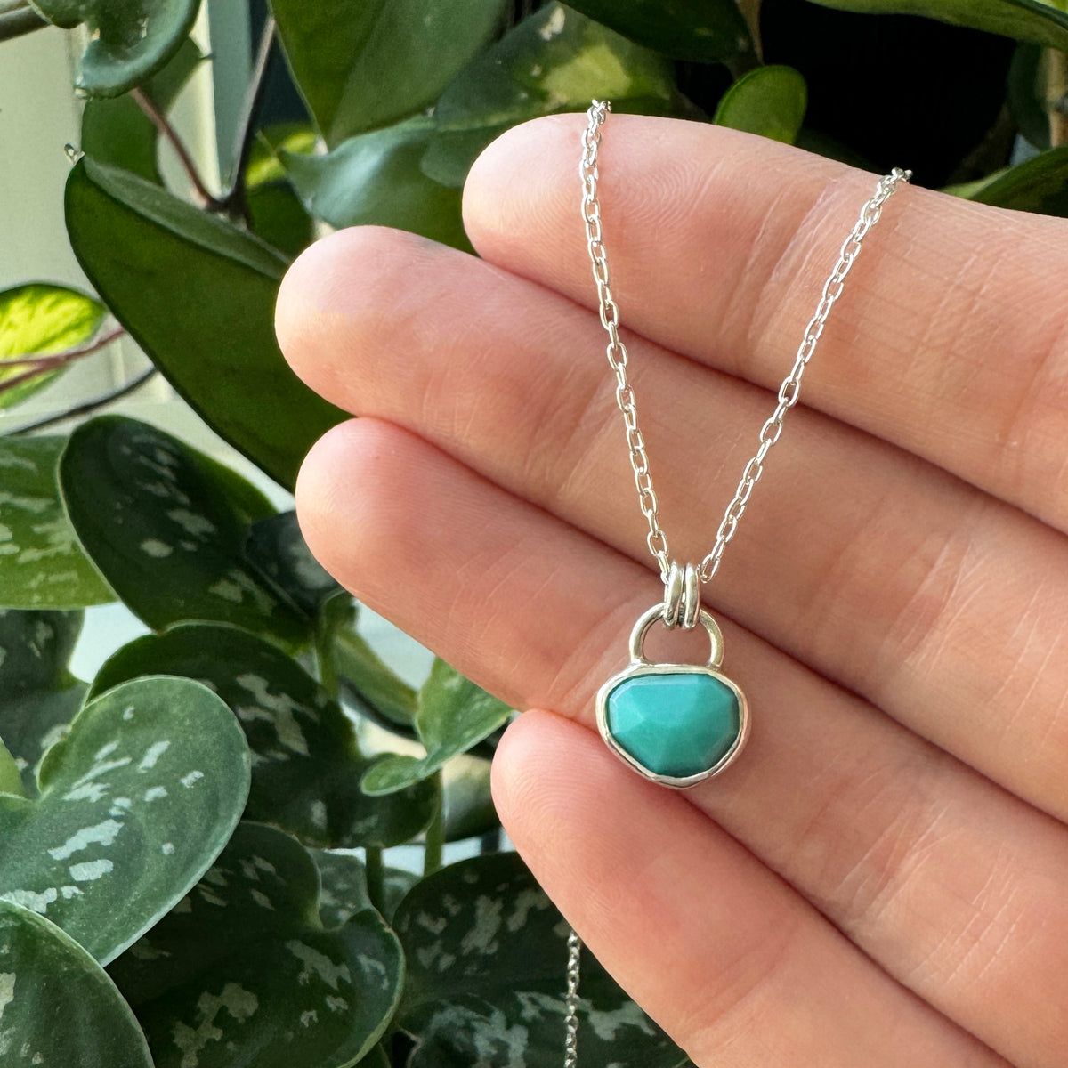 Balance Gem Necklace - Rose Cut Sleeping Beauty Turquoise - Bright Sterling