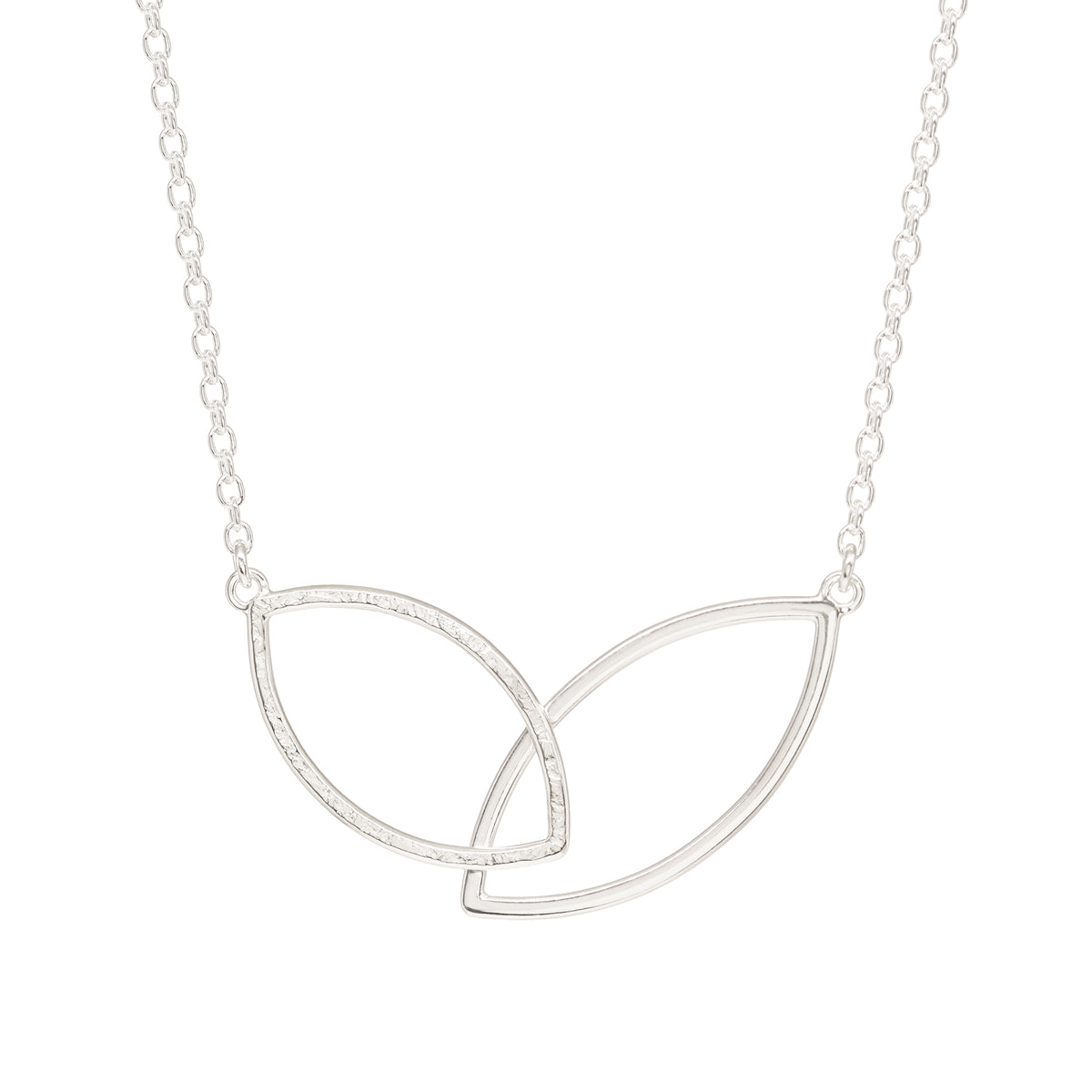 Double Leaf Wide Necklace - Bright Sterling - Large