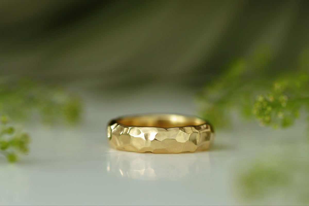 carved sculptural faceted gold wide band