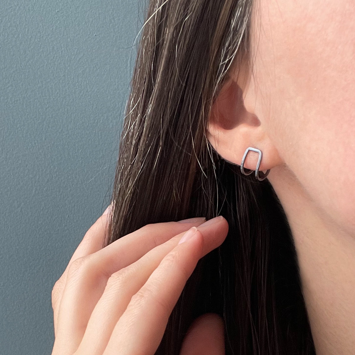 Geo Cuff Hoop Studs - Dark Sterling